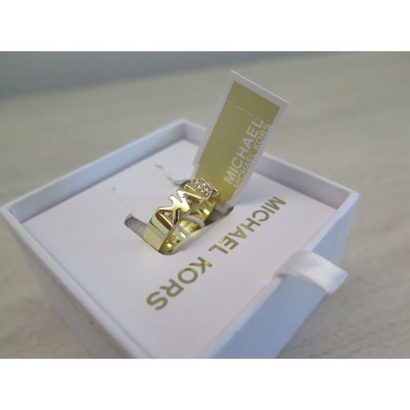 Michael Kors MKJX7978710 Size 7 Gold Tone Pavé Crystals Heart w/MK Logo Ring - Picture 8 of 11